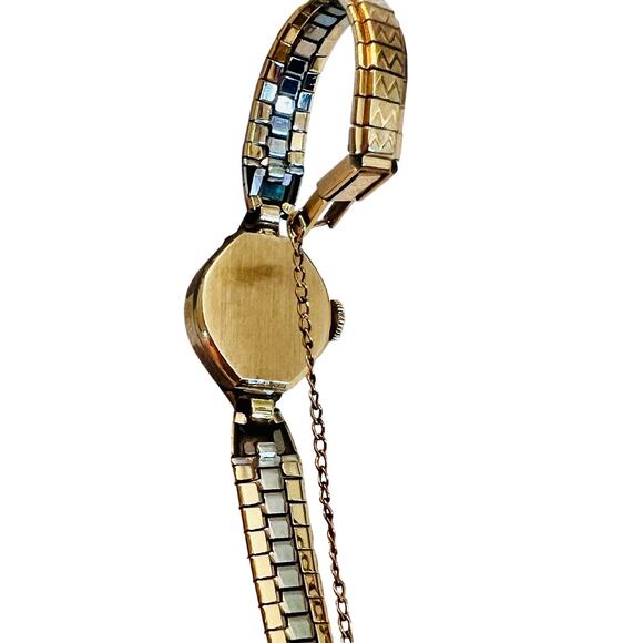 Vintage Longines Ladies Art Deco Wristwatch – Gold Tone Bracelet w/ Safety Chain - Picture 9 of 9